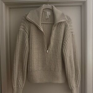 H&M Cream Half-Zip Chunky Knit Turtleneck Sweater